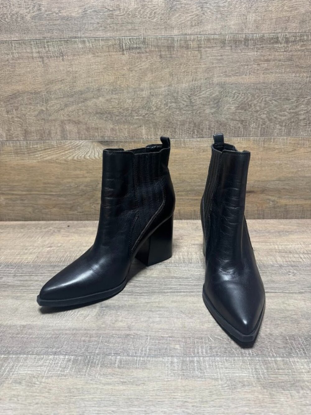Marc Fisher Mayden Black Leather Dress Booties Women's Size 8.5